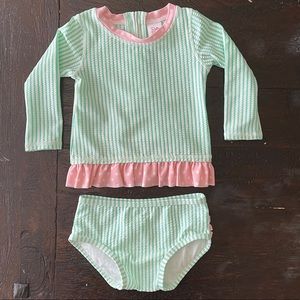 Ruffle Butts Mint Seersucker 2 piece rash guard